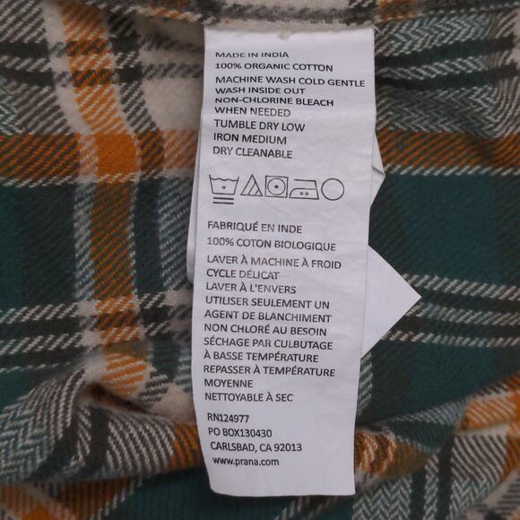 Prana Golden Canyon Flannel Soft Pine Plaid Layer Snaps Pocket Organic M New - Picture 14 of 16